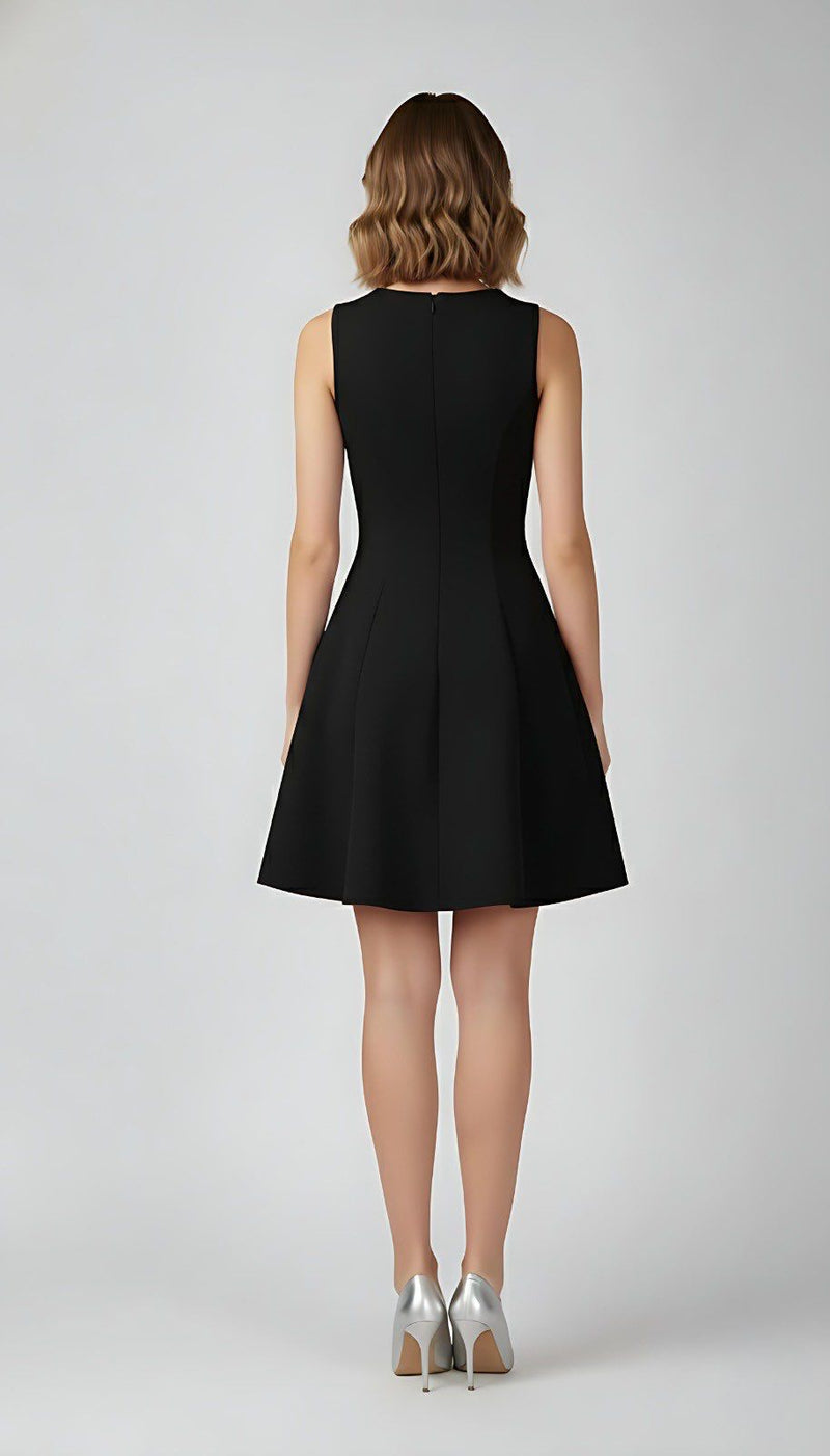 Black Embellished Deep V Flare Dress – Luxe Mini Edition