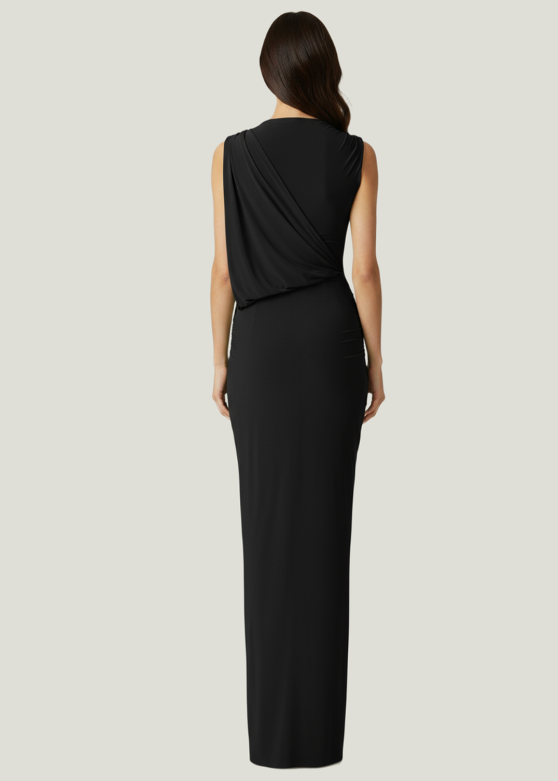 Black Draped Formal Occasions Maxi Dress