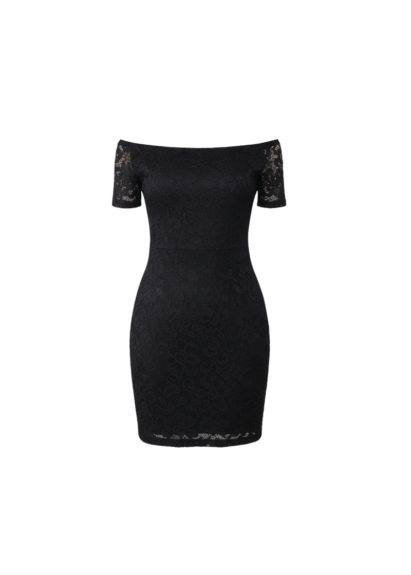 Black Off Shoulder Lace Bodycon Mini Dress