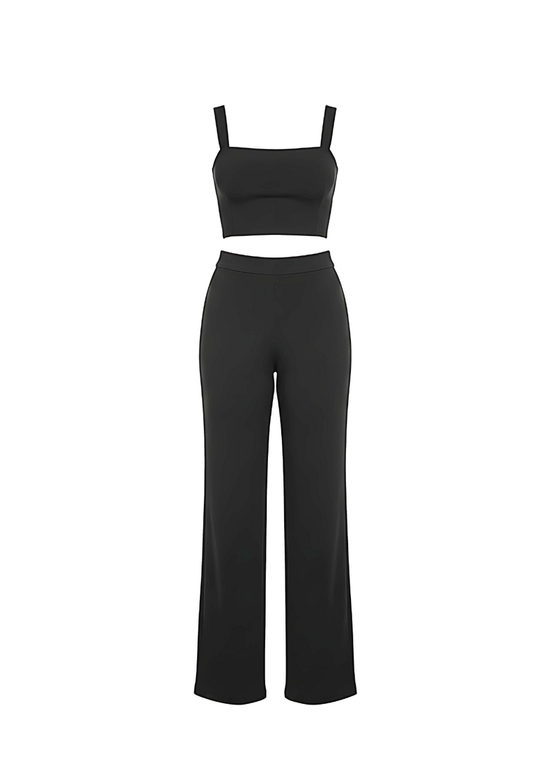 Black Women’s Co-ord Crop Top & Wide Leg Shaping Trousers