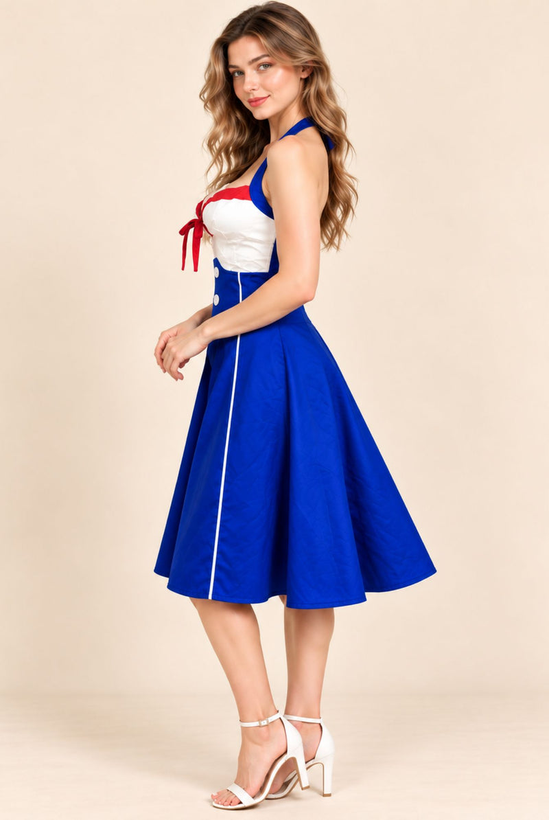 Royal Blue Halter Neck Sweetheart Swing Dress