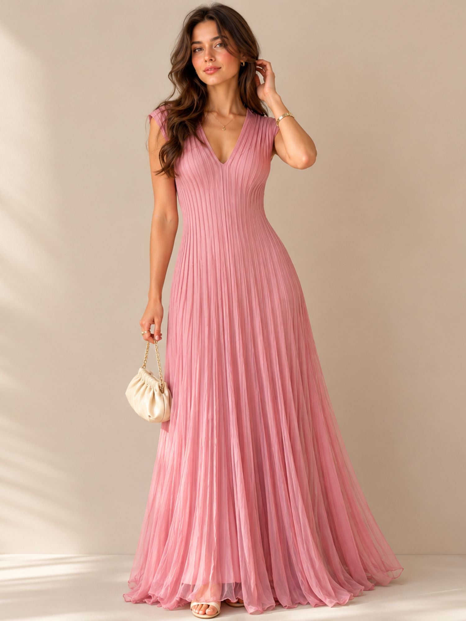 maxi occasion dress Blush Pink Pleated fallflash24 Friday Inspiration. Perfect Summer SIZE - True to U.S. Size (Regular Width):6