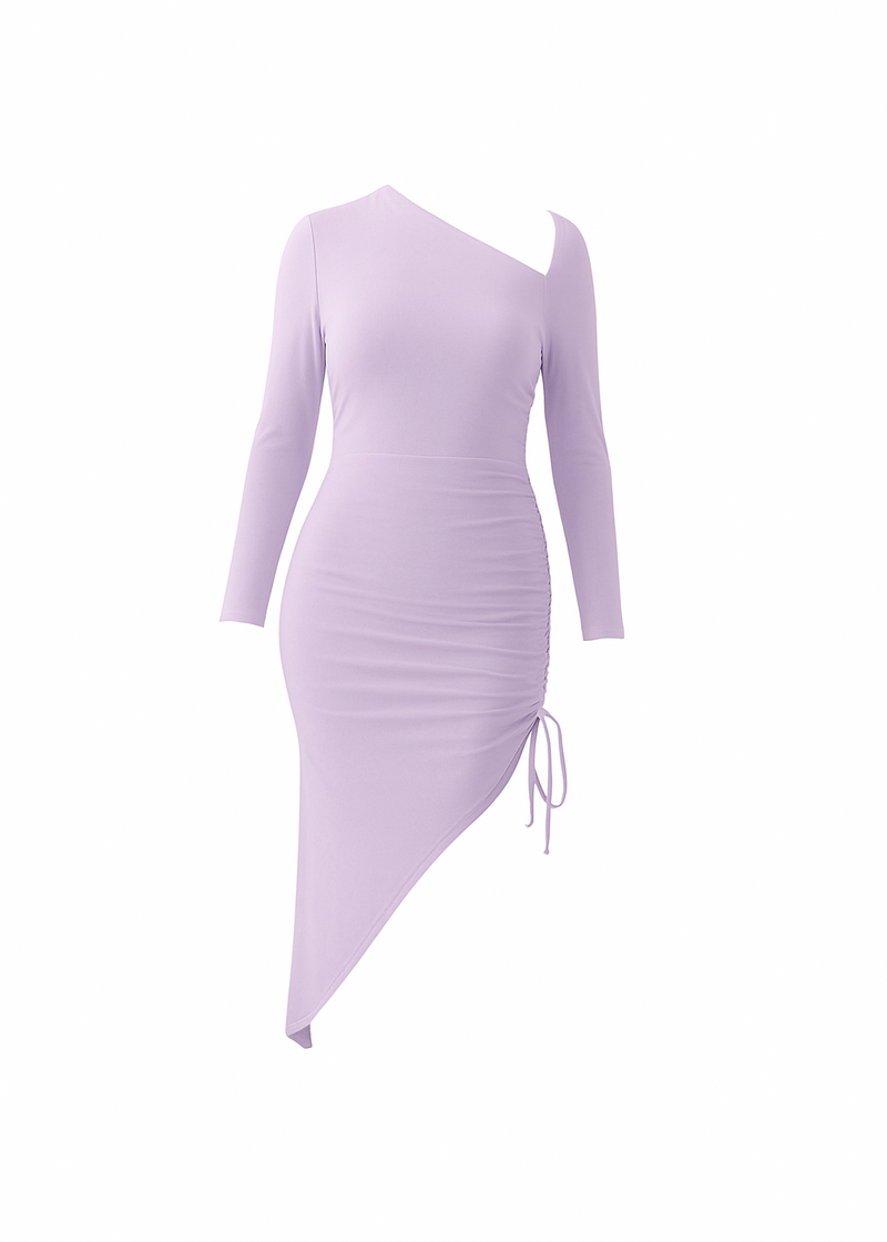 Lilac One-Shoulder Asymmetrical Ruched Midi Bodycon Dress