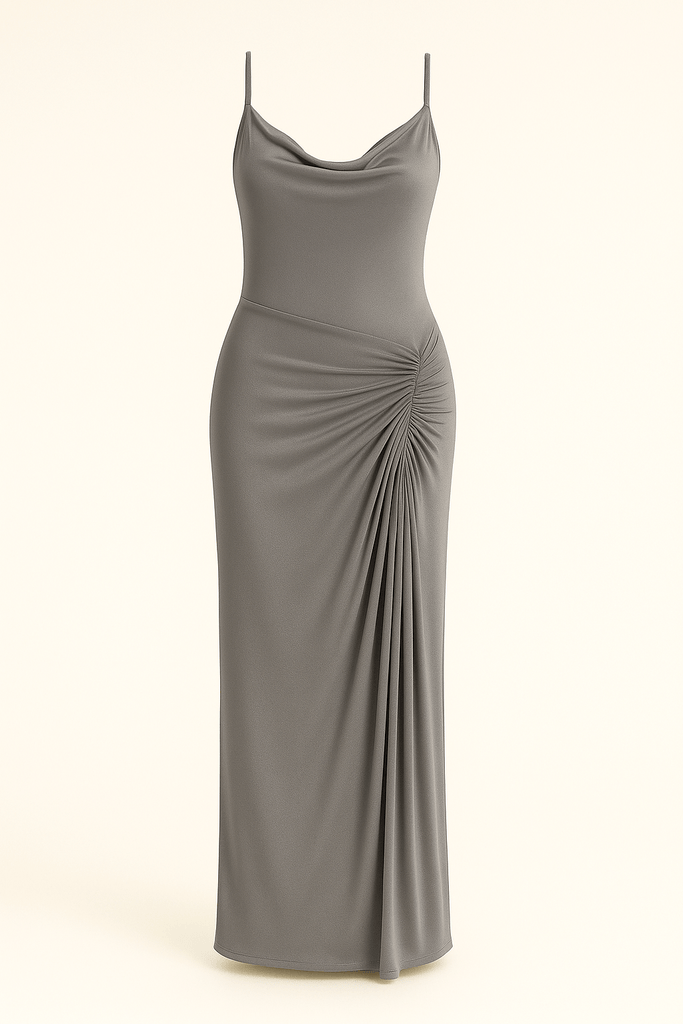Cowl Neckline Figure-Flattering Spaghetti Strap Dress