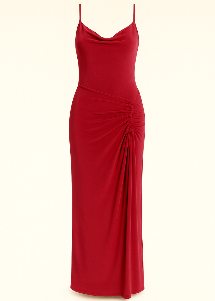 Cowl Neckline Figure-Flattering Spaghetti Strap Dress