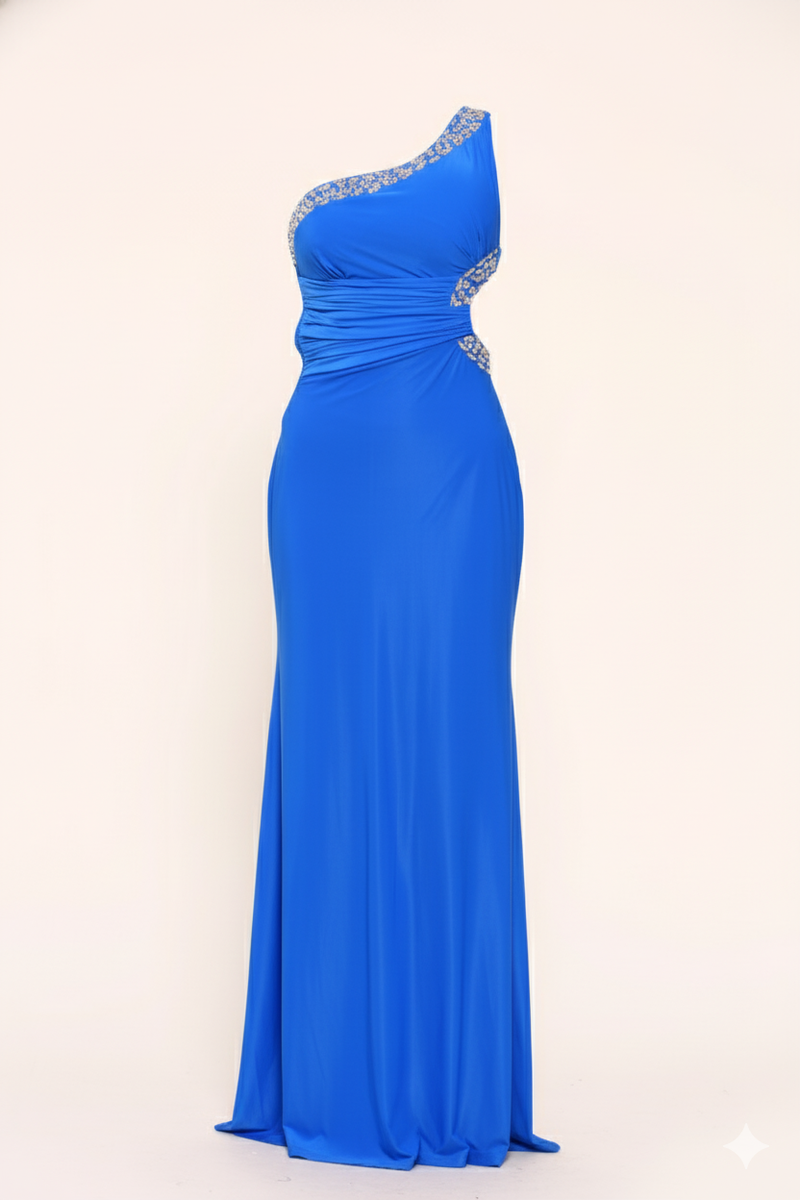 Fitted Formal Dress One Shoulder Embellished Maxi Gown