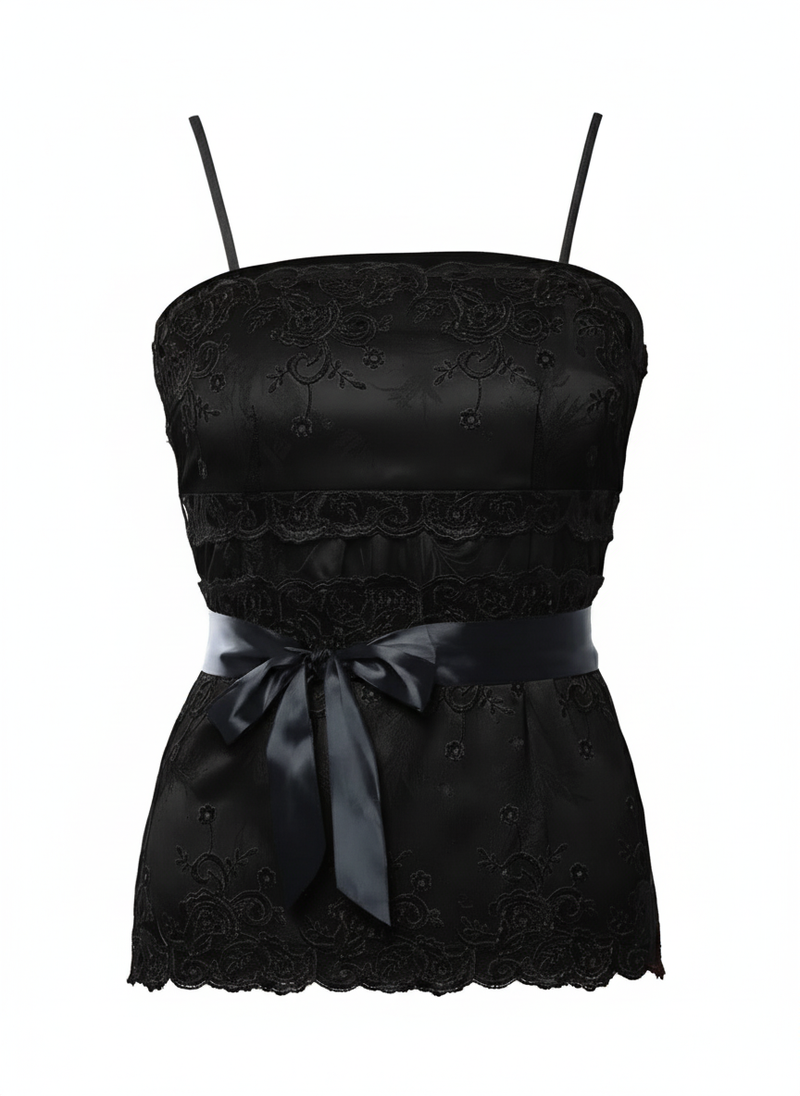Front Lace Embroidered Corset Style Cami Top
