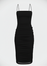 Black Mesh Bodycon Side Drawstring Detail Midi Dress