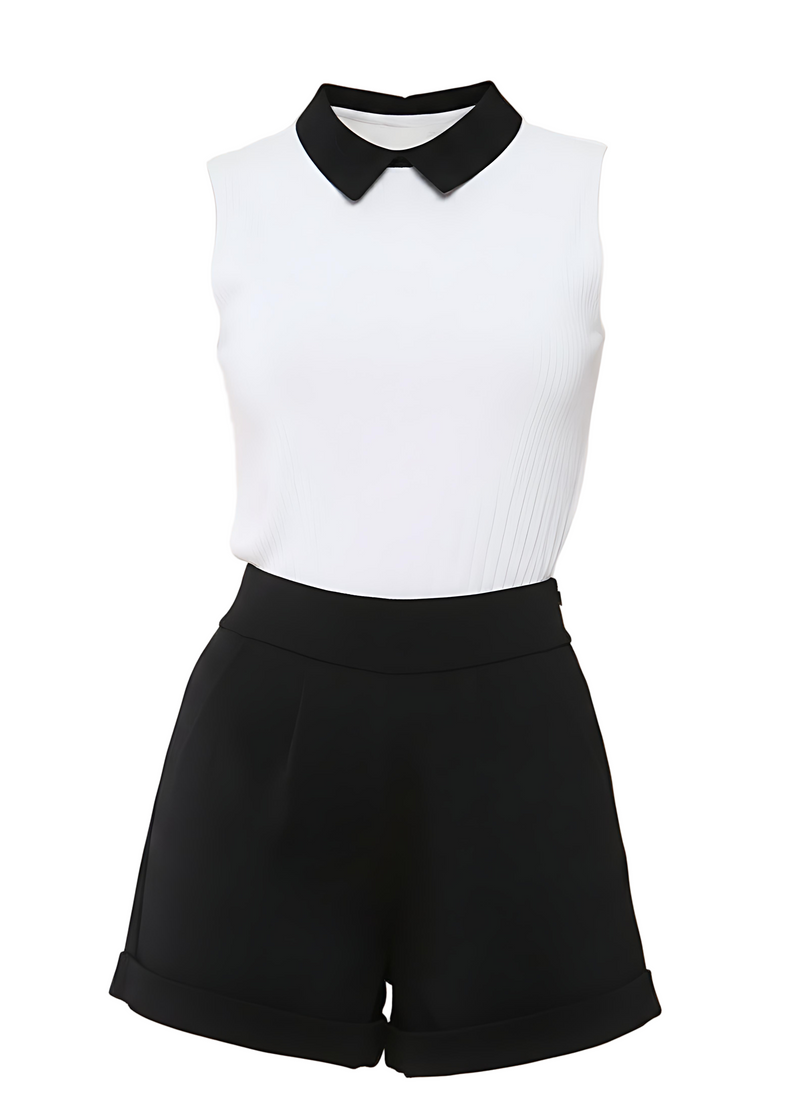 Monochrome Contrast Collar Sleeveless Playsuit