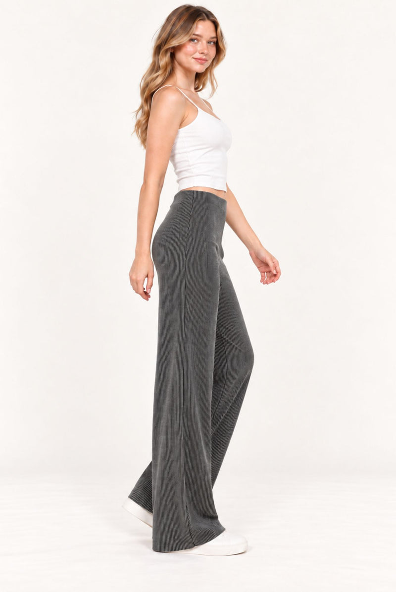 Grey Contrast Rib Knitted Wide Leg Trousers