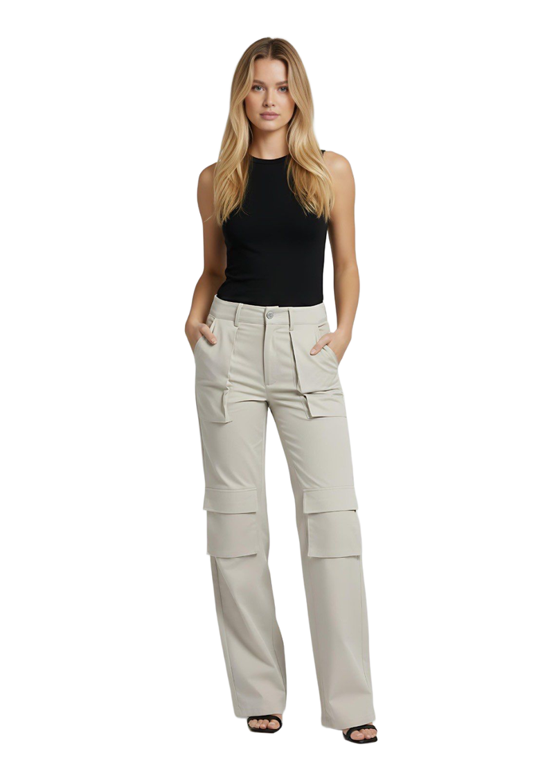 High Waist Tailored Cargo Trousers With Pocket Detail