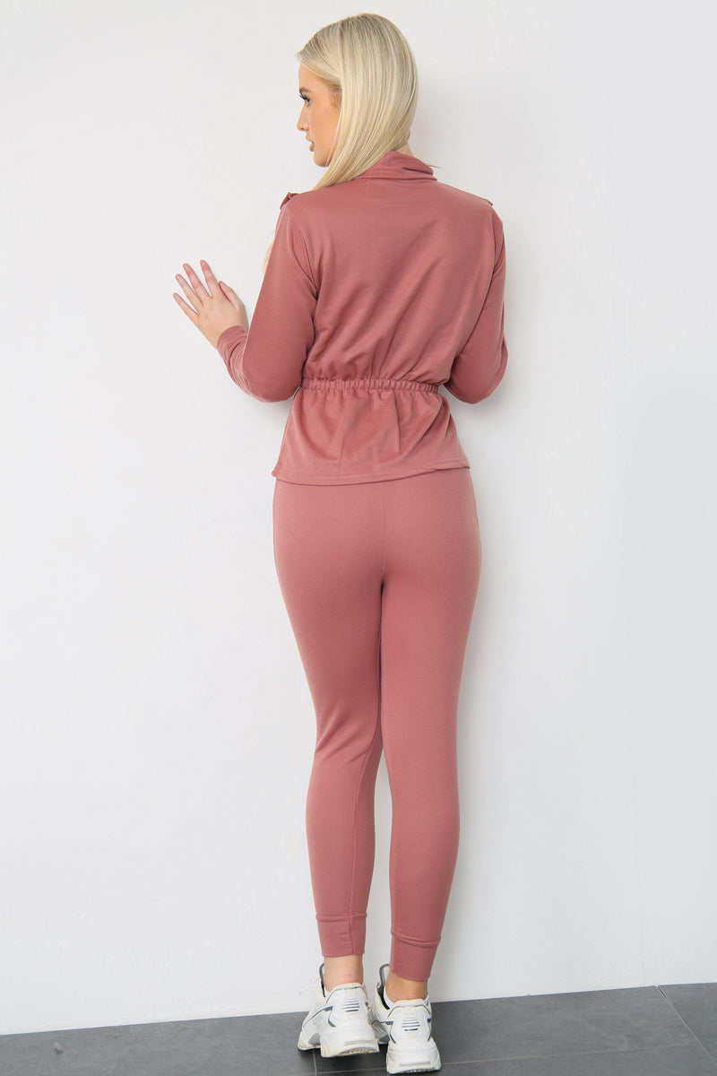 Rose Gold Long Sleeve Lounge Top Adjustable Waist With Frill Accents