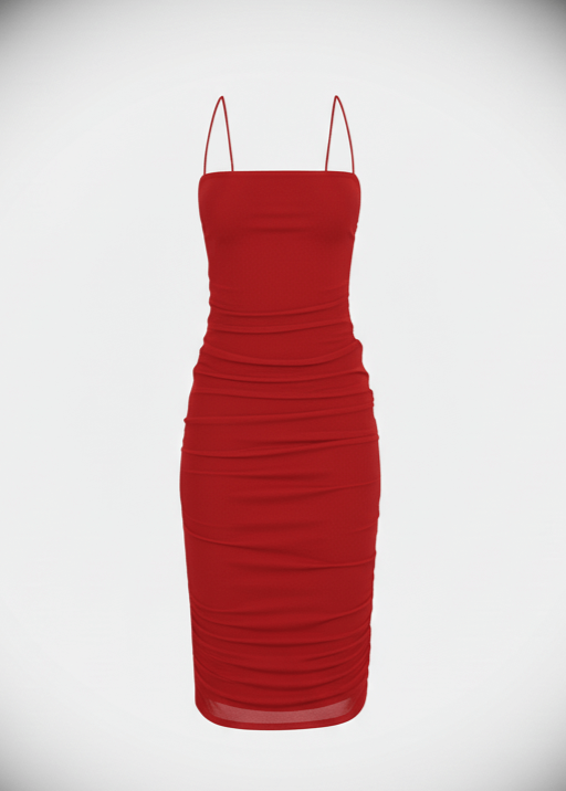 Avinci abstract mesh bodycon side drawstring midi dress front view red color