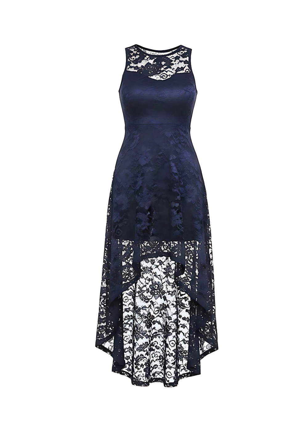 Avinci | Navy Floral Lace Asymmetrical Hem Party Dress