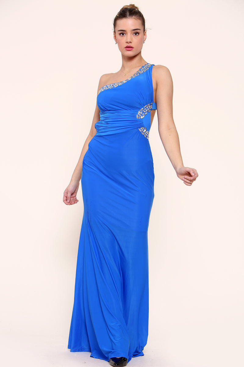 Embellished Asymmetric Gown Maxi Dress