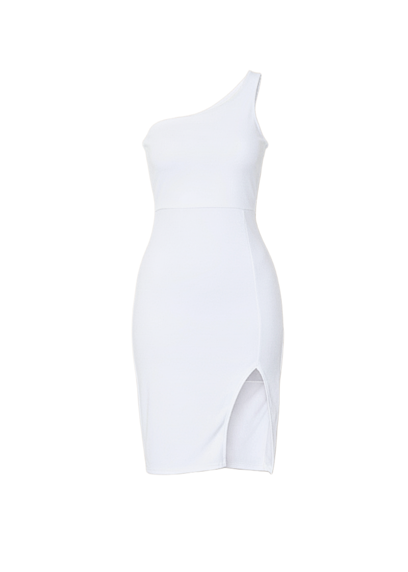 White One Shoulder Cocktail Party Dress With Side Slit