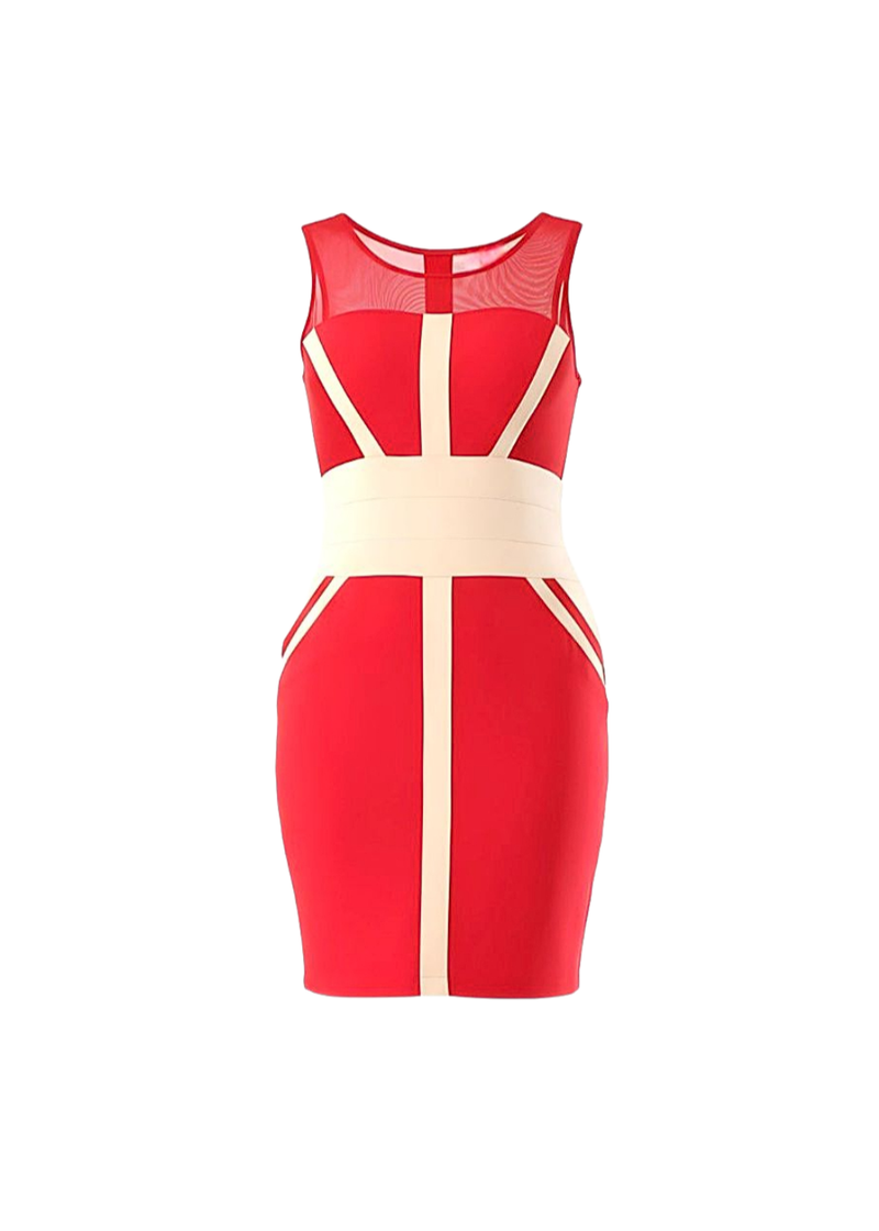 Red Sleeveless Contrast Bandage Bodycon Dress