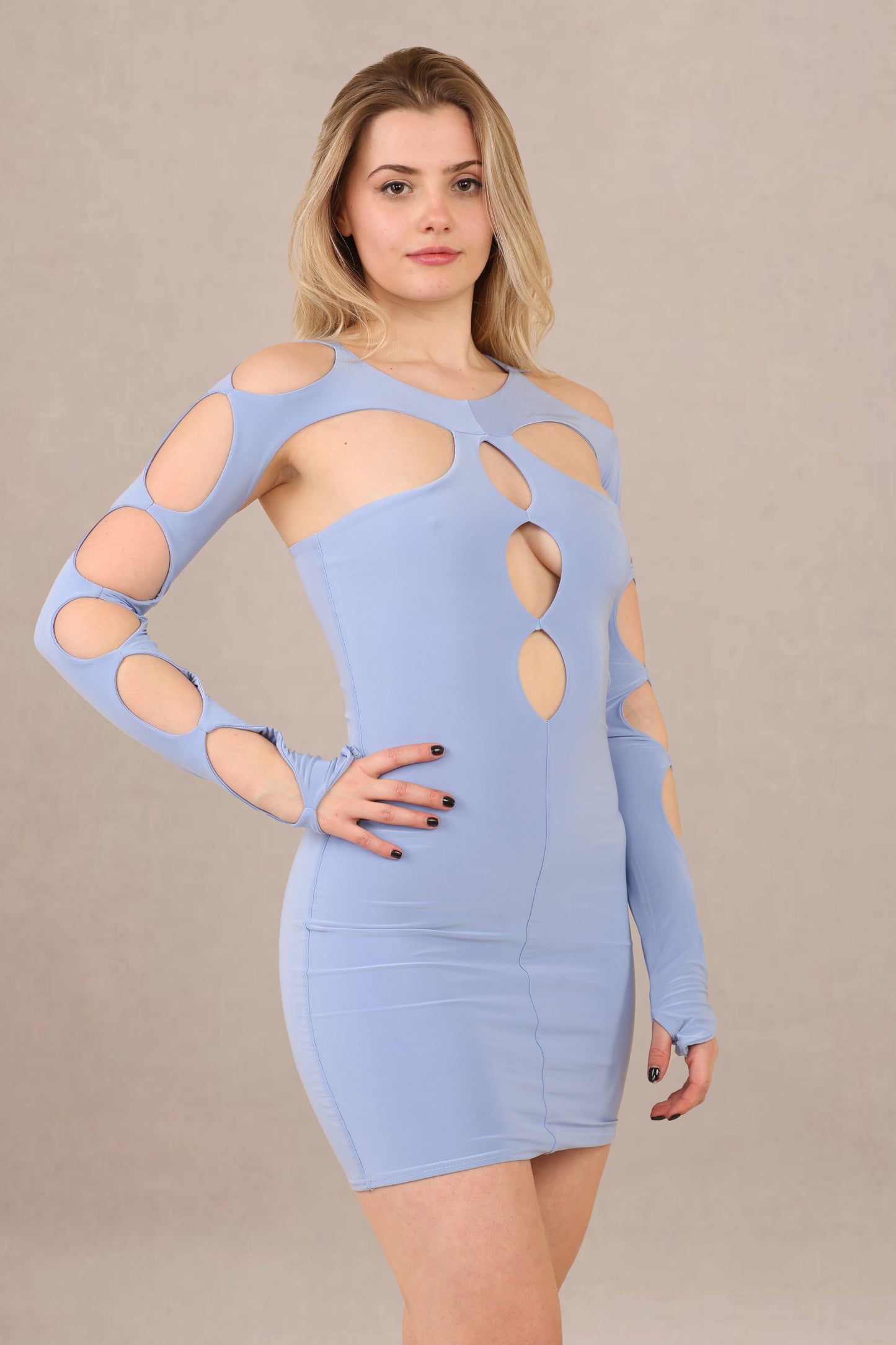 Avinci slinky extreme cut out long sleeve mini