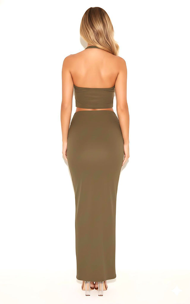 Stretch Fit Classic High Waist Draped Maxi Skirt
