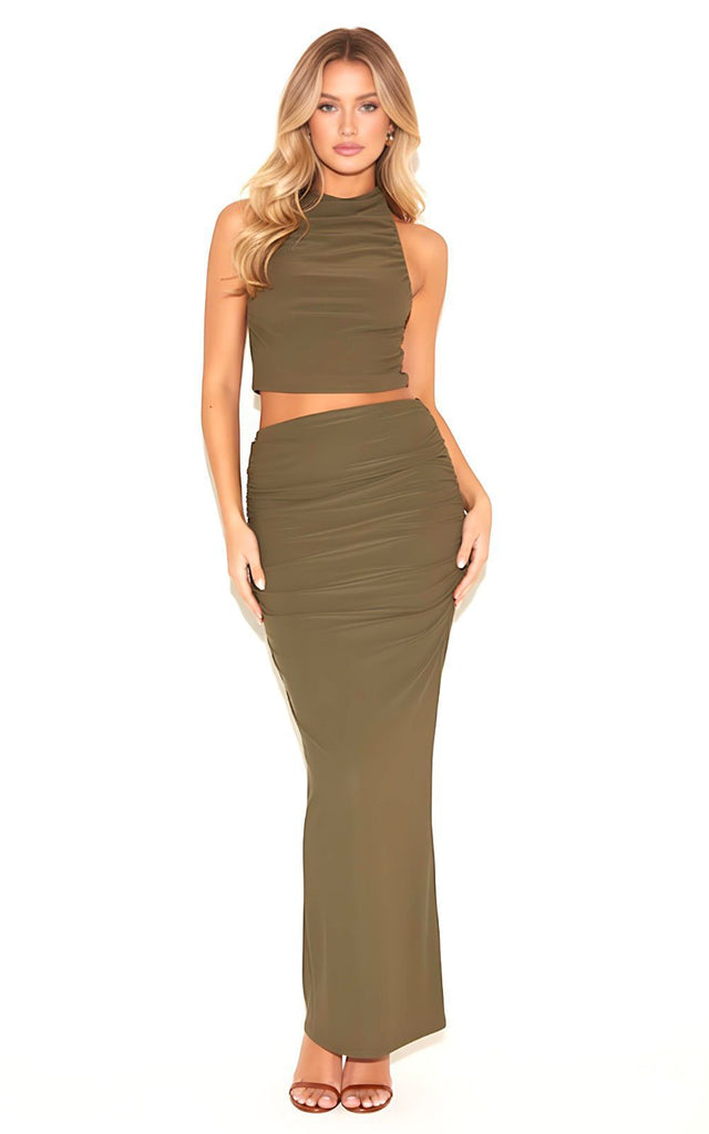 Stretch Fit Classic High Waist Draped Maxi Skirt