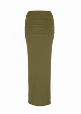 Stretch Fit Classic High Waist Draped Maxi Skirt