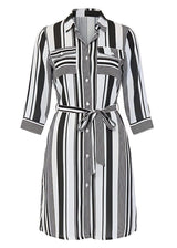 Monochrome Striped Georgette Button-Down Shirt Dress