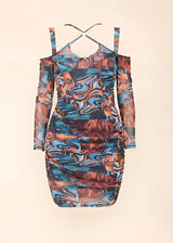 Marble Effect Mini Dress Figure-Hugging Print
