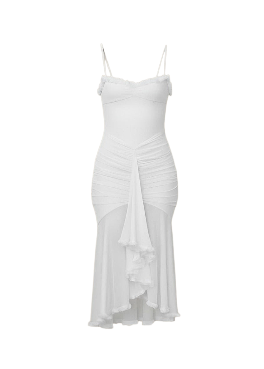 Avinci | White Ruched Bodycon Mesh Classic Party Midi Dress