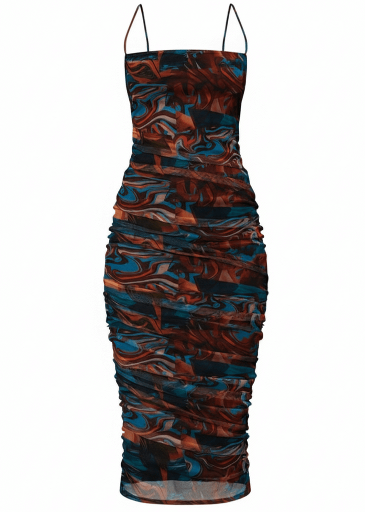 Avinci abstract mesh bodycon side drawstring midi dress front view