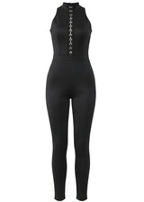 Black Scuba Bodycon Jumpsuit with Hook and Eye Detail