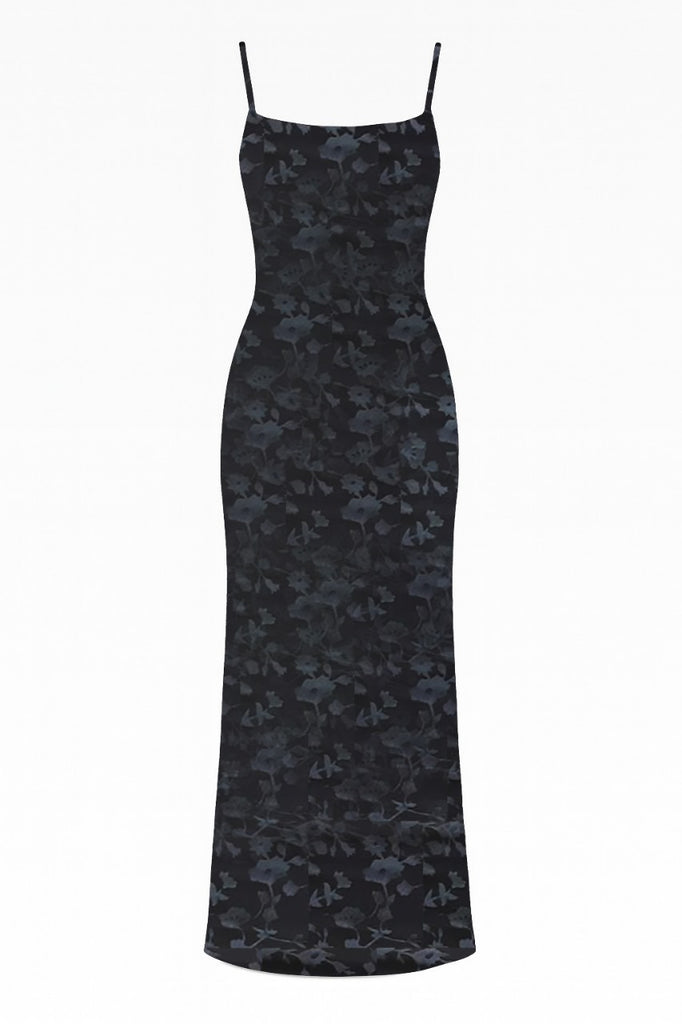 Bodycon spaghetti straps floral velvet burnout maxi dress, elegant and fitted