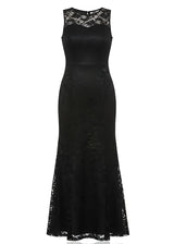 Bridesmaid Illusion Neckline Sleeveless Lace Maxi Dress