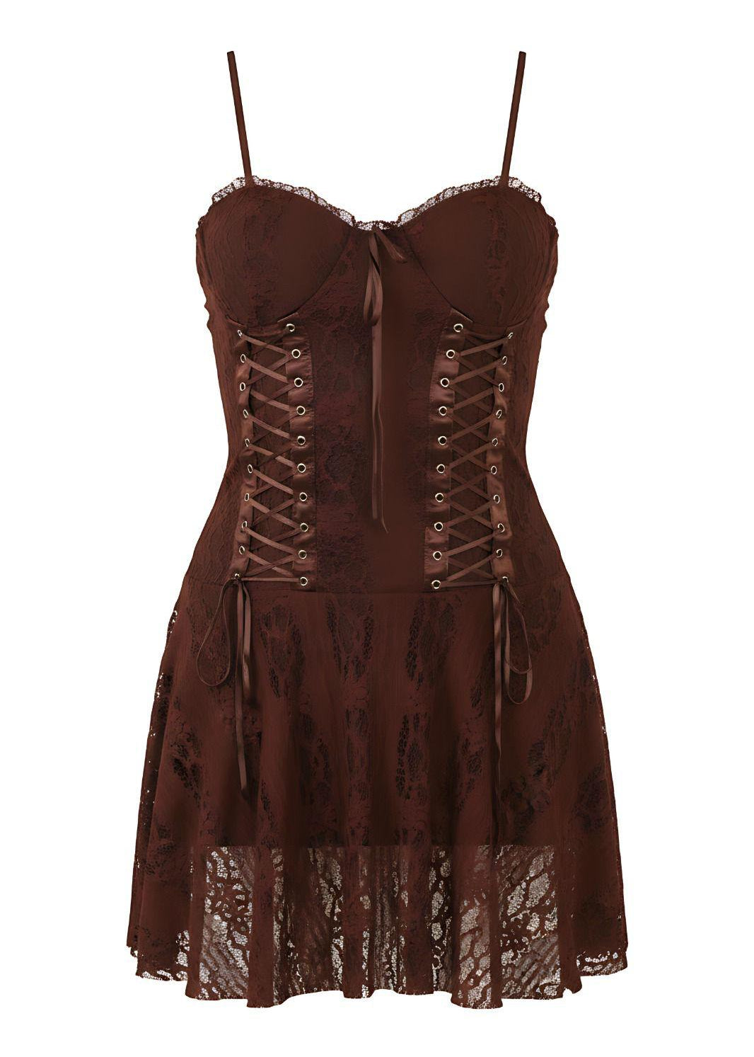 Avinci Brown Corset Style Detail Bodycon Brown Lace Panel Mini Dress — free download