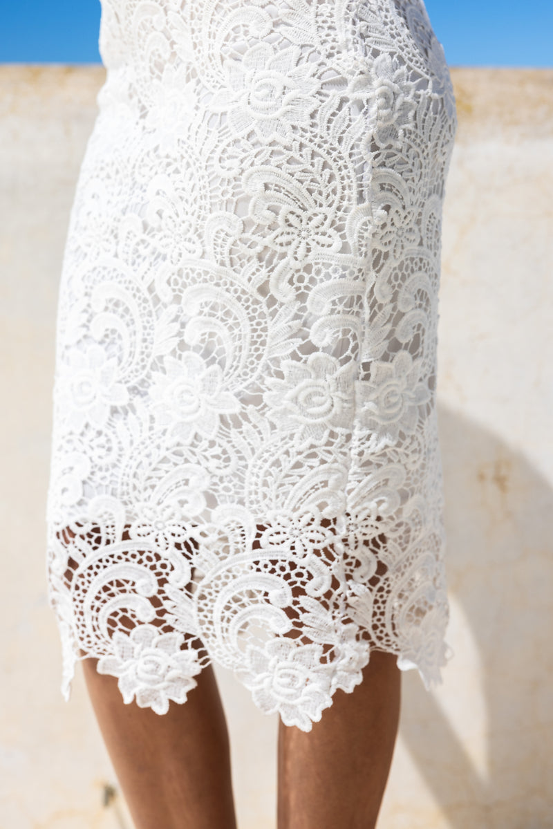 White Lace Semi-Formal Sleeveless Midi Dress