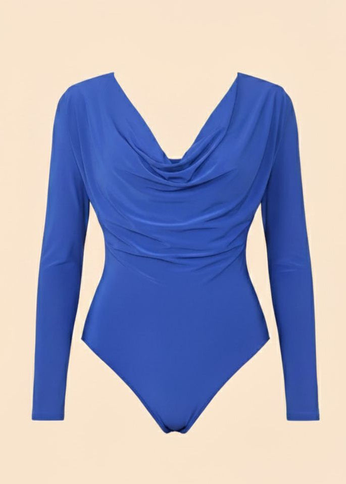 Draped Cowl Neck Slim Fit Long Sleeve Bodysuit
