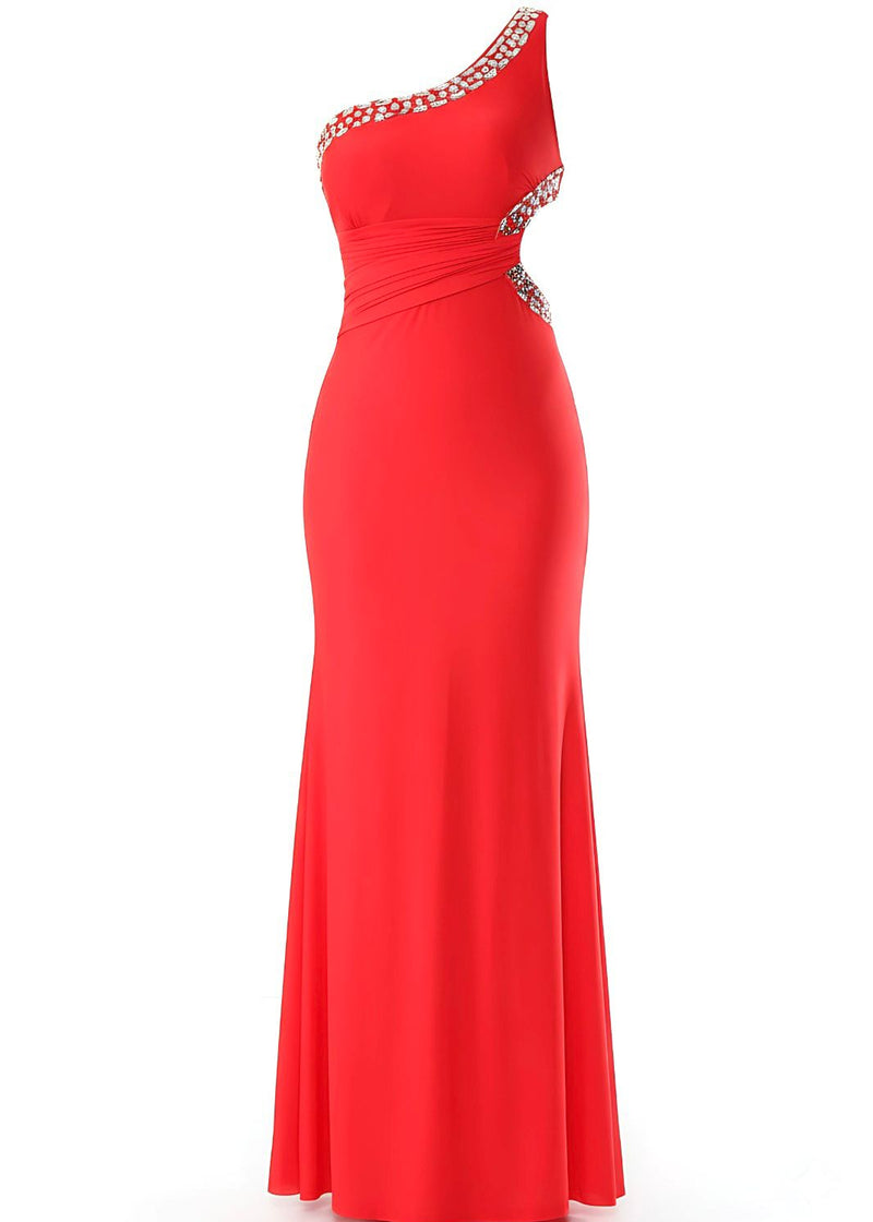 Fitted Formal Dress One Shoulder Embellished Maxi Gown
