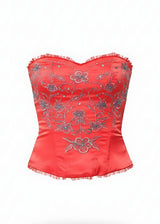 Floral Embroidered Satin Bustier Corset Top