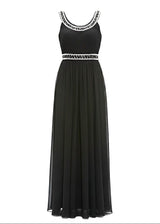 Formal Black Chiffon Crystal Embellished Scoop Neck Maxi Dress