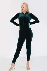 High neck fitted jumpsuit with long sleeves, front view
