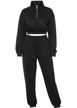 Long Sleeve Zipper Crop Top Oversized Matching Joggers