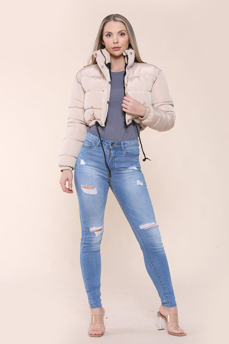 Quilted outerwear stylish winter puffer jacket, front view