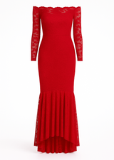 Red floral bodycon red lace off-shoulder maxi dress main display