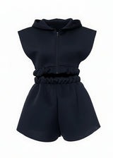 Ribbed Sleeveless Cropped Hoodie Shorts Co-Ord Set