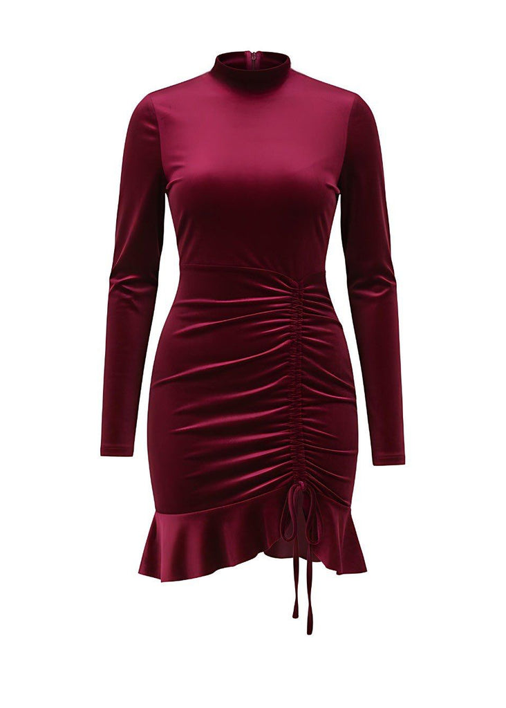 Rich Emerald Long Sleeve Velvet Bodycon Style Mini Dress