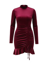 Rich Emerald Long Sleeve Velvet Bodycon Style Mini Dress