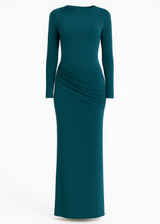 side ruching bodycon full sleeve jersey evening gown, elegant silhouette