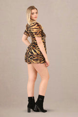 V-neck relaxed fit cotton short sleeve romper animal print side right view