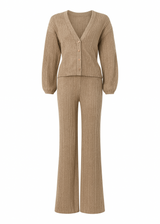 V-neck cardigan and matching wide-leg trousers co-ord set, front general view