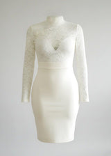 White Lace High Neck Long Sleeve Bodycon Cocktail Dress