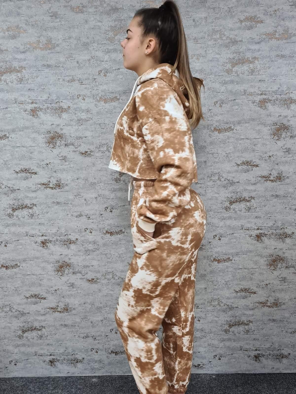 Stone Tie Dye Oversized Cropped Sweatshirt and Joggers Co Ord Set